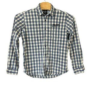 y2k Pepe Jeans Blue Plaid Long Sleeve Button Down Shirt Mens L *missing button*